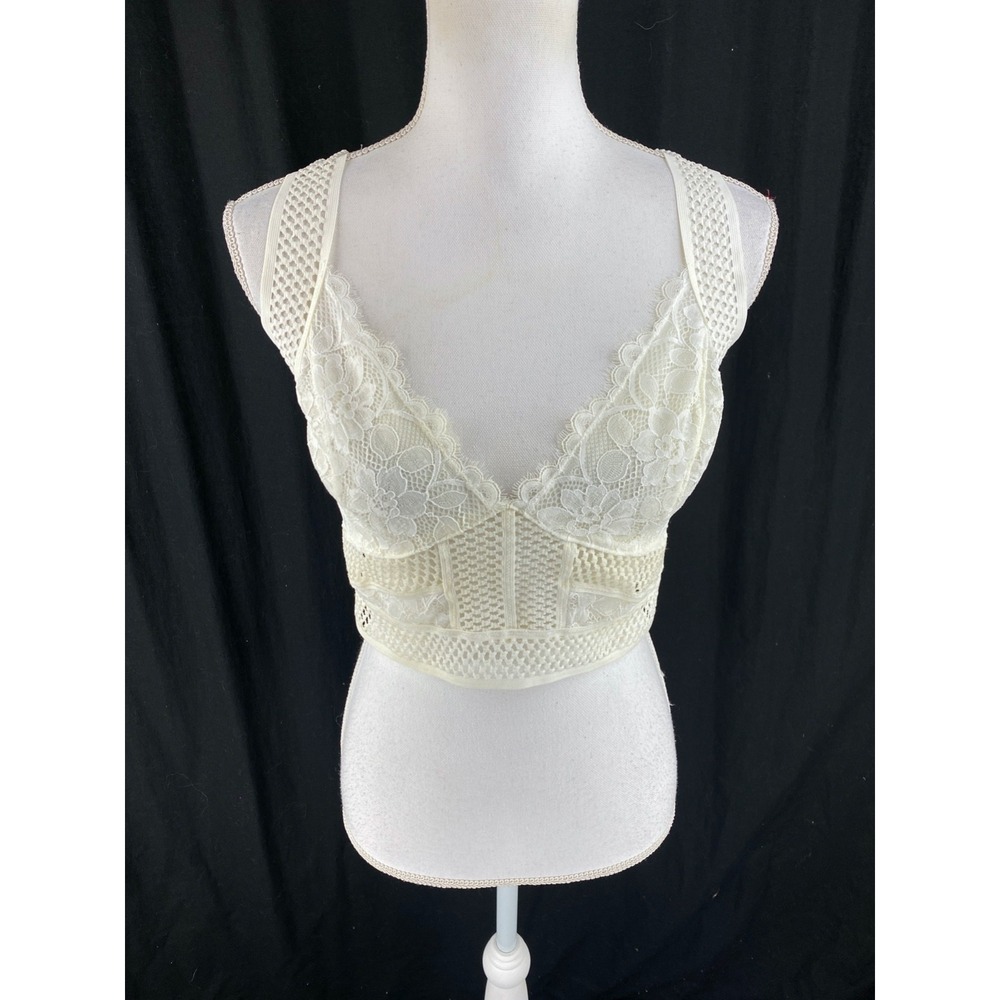 Intimately Free People L Sitting Pretty Brami Ivory Lace Applique OB1031334